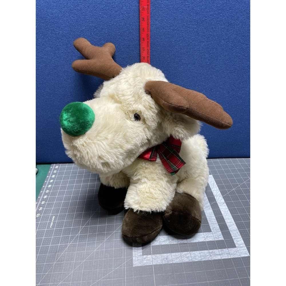 JC PENNY HOLIDAY COLLECTION GOLDEN BEAR‎ Christmas PLUSH Green Nose Reindeer 25"